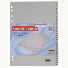 Kunststoff-Register 1-31 grau