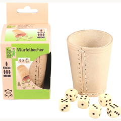 Natural Games Würfelbecher Leder mit 6 Würfeln